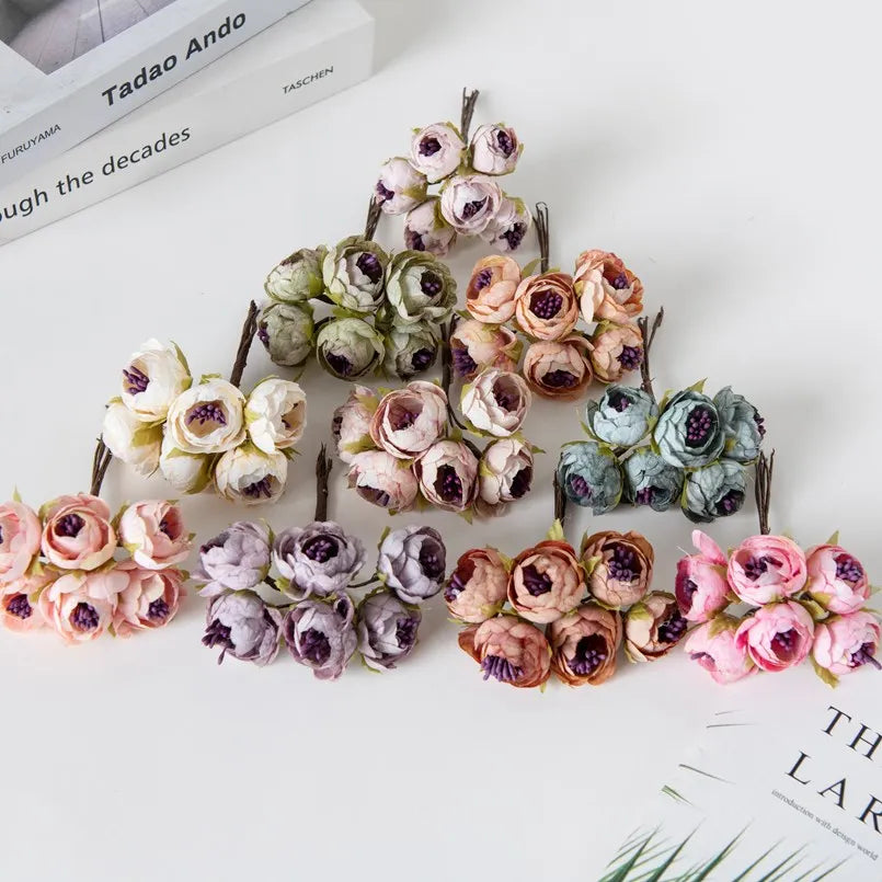 12PCS Artificial Flowers Christmas Decorations for Home Accessories Stamen Wedding Bouquet Garland DIY Gifts Silk Tea Roses Buds