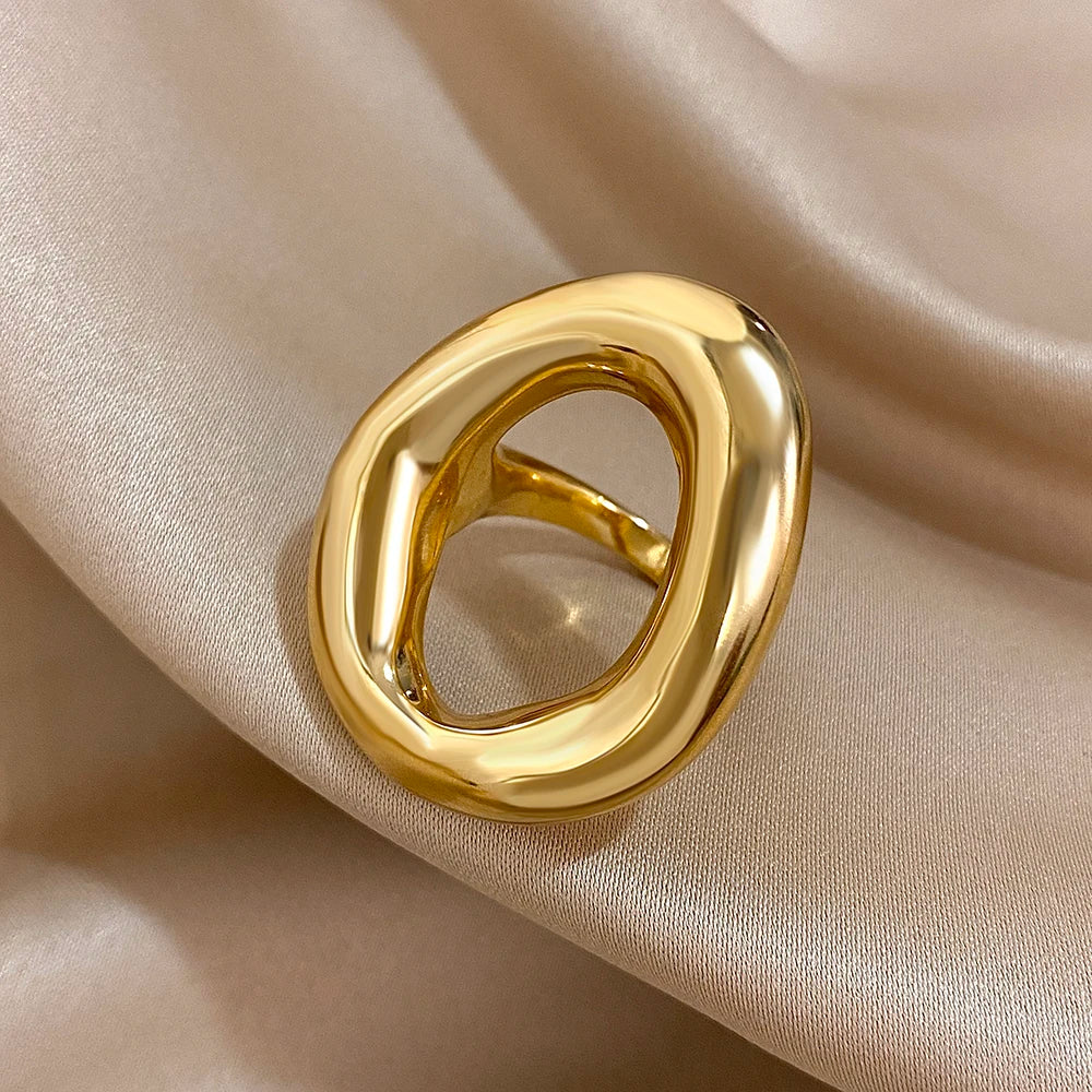 Unregelmäßige geometrische Kreisringe für Damen und Herren, modische klobige vergoldete Edelstahl-Fingerringe, einzigartiges Design-Schmuck