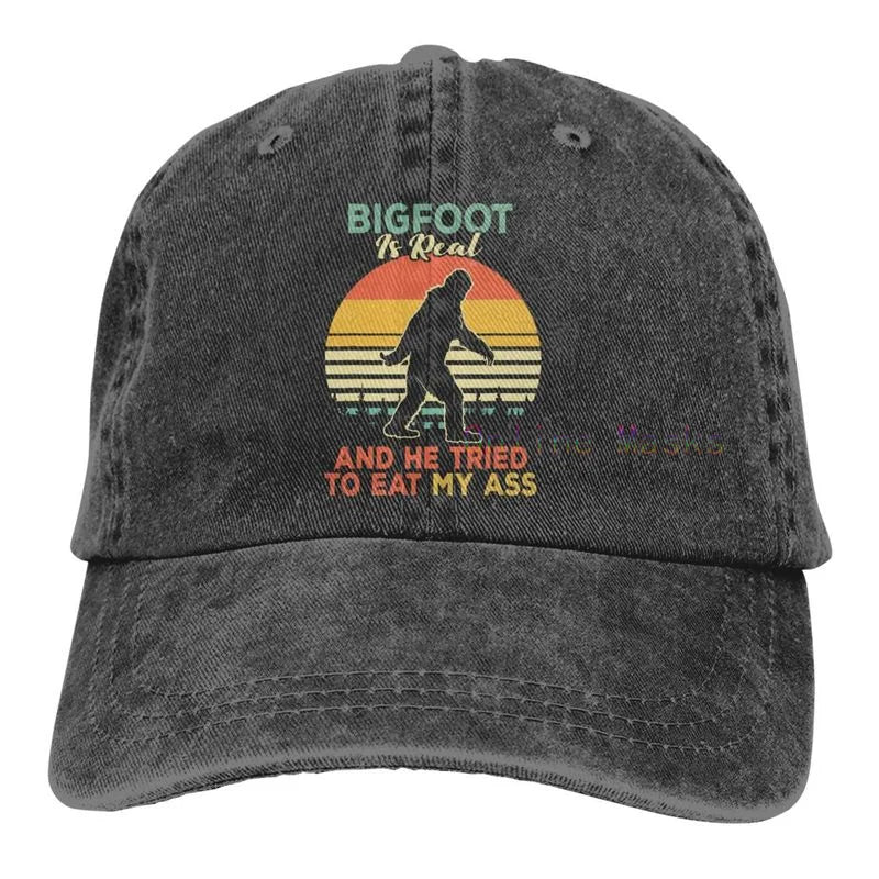 Bigfoot is Real and He Tried to Eat My Ass Baseball Cap Unisex Vintage Trucker Hat Adjustable Cowboy Hats for Mens Womens