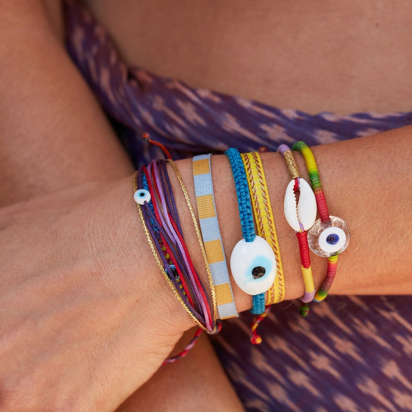 Oval White Ceramic Evil Eye Bracelet