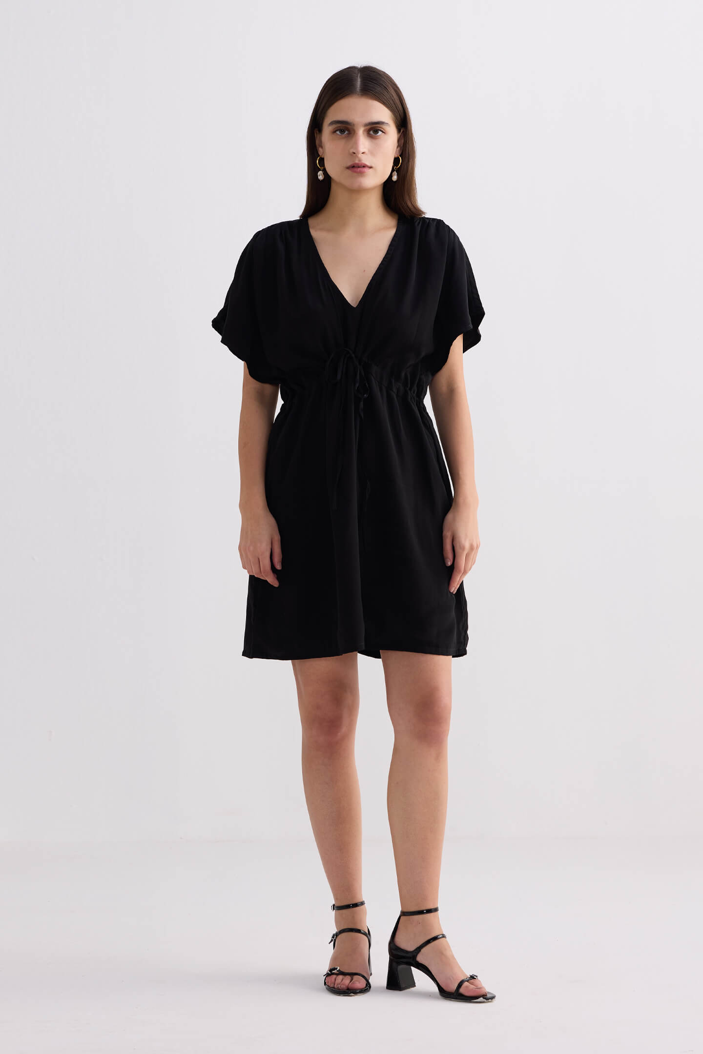 Oversized Gathered Short Dress in Black