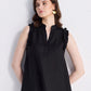 Sleeveless Hemp Top with Ruffles in Black