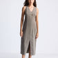 Straight Dress with Front Slit in Dark Green Hemp