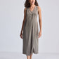 Straight Dress with Front Slit in Dark Green Hemp