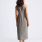 Straight Dress with Front Slit in Dark Green Hemp