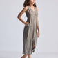 Straight Dress with Front Slit in Dark Green Hemp