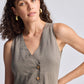 Straight Dress with Front Slit in Dark Green Hemp