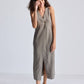 Straight Dress with Front Slit in Dark Green Hemp