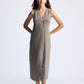 Straight Dress with Front Slit in Dark Green Hemp