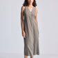 Straight Dress with Front Slit in Dark Green Hemp