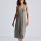 Straight Dress with Front Slit in Dark Green Hemp