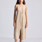 Straight Dress with Front Slit in Neutral Beige Hemp