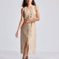Straight Dress with Front Slit in Neutral Beige Hemp
