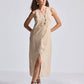 Straight Dress with Front Slit in Neutral Beige Hemp