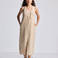 Straight Dress with Front Slit in Neutral Beige Hemp