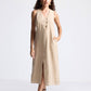 Straight Dress with Front Slit in Neutral Beige Hemp