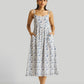 Strappy Gathered Blue Floral Midi Dress