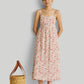 Strappy Gathered Midi Dress in Pink Florals