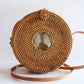 Tan Tien Buffalo Horn Centerpiece Circle Wicker Rattan Bag