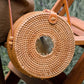 Tan Tien Buffalo Horn Centerpiece Circle Wicker Rattan Bag