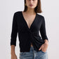 Twist Front Knit Shirt in Black