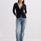 Twist Front Knit Shirt in Black