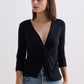 Twist Front Knit Shirt in Black