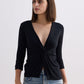 Twist Front Knit Shirt in Black
