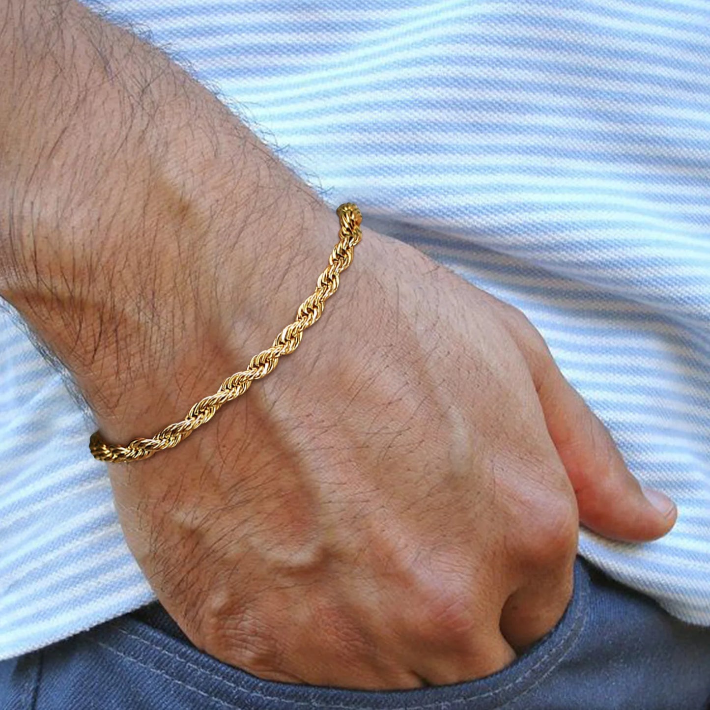 Vnox Basic 2/3/4/5mm Stainless Steel Twisted Rope Chain Bracelets for Men Women,Wrist Christmas Gifts Jewelry,Length Adjustable