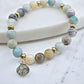 Amazonite Stretch Bracelet with Hand-Wrapped Green Rutilated Quartz in Gold