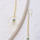 Pearl Accented Gold Chain Dangle Earrings with Green Strawberry Quartz and Moonstone Hoop Drop