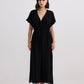 Oversized Gathered V-neck Maxi Dress in Black