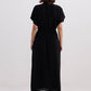 Oversized Gathered V-neck Maxi Dress in Black