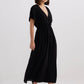Oversized Gathered V-neck Maxi Dress in Black