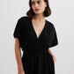 Oversized Gathered V-neck Maxi Dress in Black