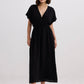 Oversized Gathered V-neck Maxi Dress in Black