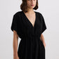 Oversized Gathered V-neck Maxi Dress in Black