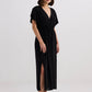 Oversized Gathered V-neck Maxi Dress in Black