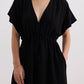 Oversized Gathered V-neck Maxi Dress in Black