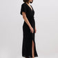 Oversized Gathered V-neck Maxi Dress in Black