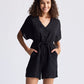 V neck Drawstring Romper in Black