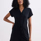 V neck Drawstring Knit Romper in Black
