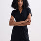V neck Drawstring Knit Romper in Black