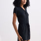 V neck Drawstring Knit Romper in Black