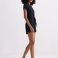 V neck Drawstring Knit Romper in Black