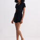 V neck Drawstring Knit Romper in Black