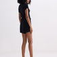 V neck Drawstring Knit Romper in Black