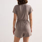 V-neck Drawstring Knit Romper in Earth Grey