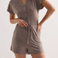 V-neck Drawstring Knit Romper in Earth Grey