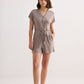 V-neck Drawstring Knit Romper in Earth Grey